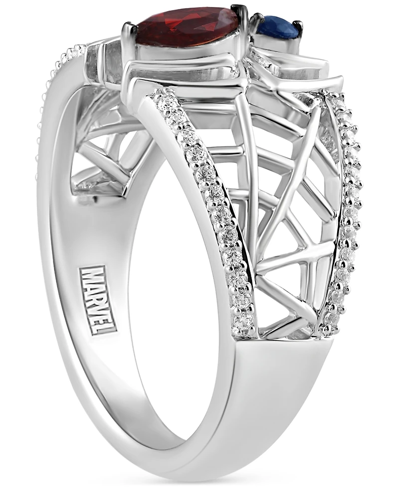 Marvel Wonder Fine Jewelry Garnet (1/4ct. t.w.) Sapphire (1/20 ct. t.w.) & Diamond (1/6 ct. t.w.) Spiderman Ring in Sterling Silver