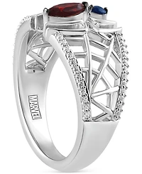 Marvel Wonder Fine Jewelry Garnet (1/4ct. t.w.) Sapphire (1/20 ct. t.w.) & Diamond (1/6 ct. t.w.) Spiderman Ring in Sterling Silver