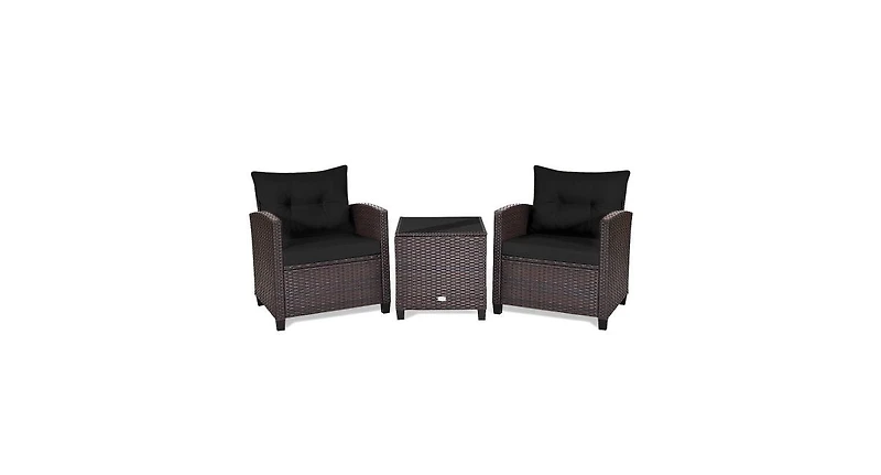 Slickblue 3 Pcs Patio Rattan Furniture Set Cushioned Conversation Coffee Table