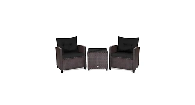 Slickblue 3 Pcs Patio Rattan Furniture Set Cushioned Conversation Coffee Table