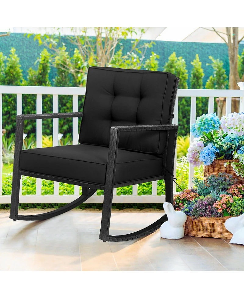 Slickblue Patio Rattan Rocker Outdoor Glider Rocking Chair Cushion Lawn