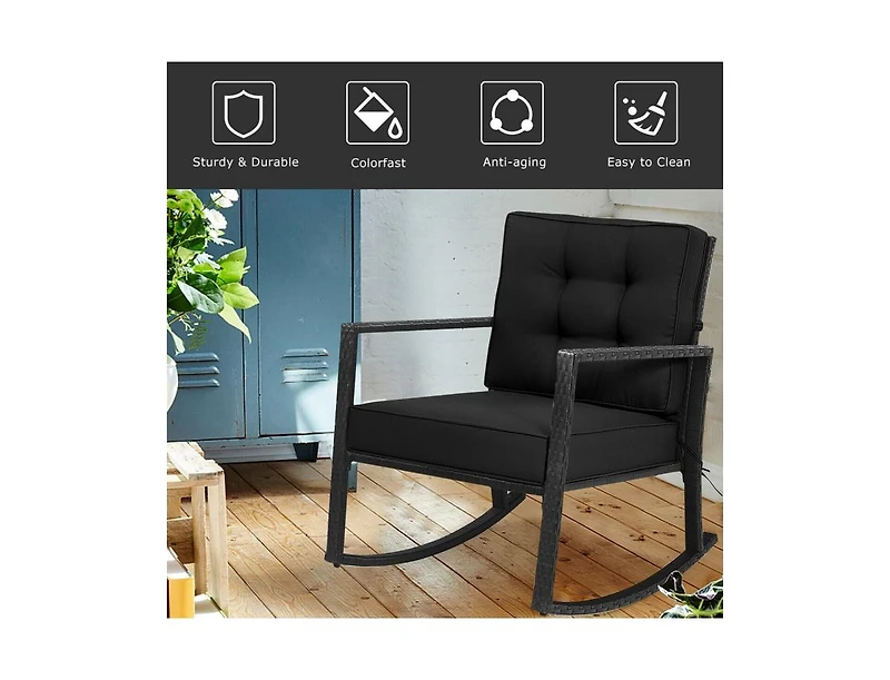 Slickblue Patio Rattan Rocker Outdoor Glider Rocking Chair Cushion Lawn