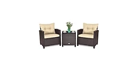 Slickblue 3 Pcs Patio Rattan Furniture Set Cushioned Conversation Coffee Table