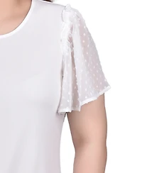 Ny Collection Petite Clip Dot Flutter Sleeve Top