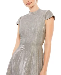 Mac Duggal Women's Ieena Metallic Cap Sleeve Tea-Length Dress