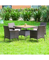 Slickblue 5 Pieces Patio Rattan Dining Furniture Set with Arm Chair and Wooden Table Top