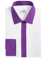 Tayion Collection Men's Slim-Fit Purple Trim Solid Dress Shirt