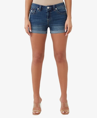 True Religion Women's Jennie Flap Rolled Denim Shorts