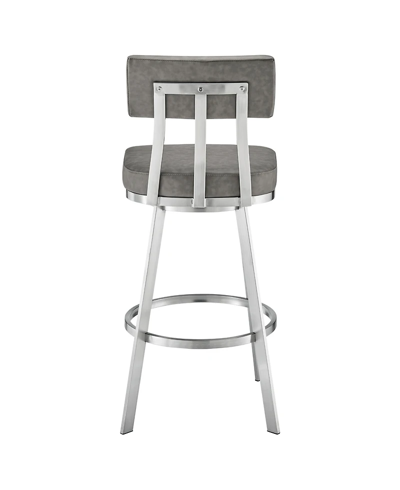 Armen Living Benjamin 30" Swivel Bar Stool in Brushed Stainless Steel with Faux Leather