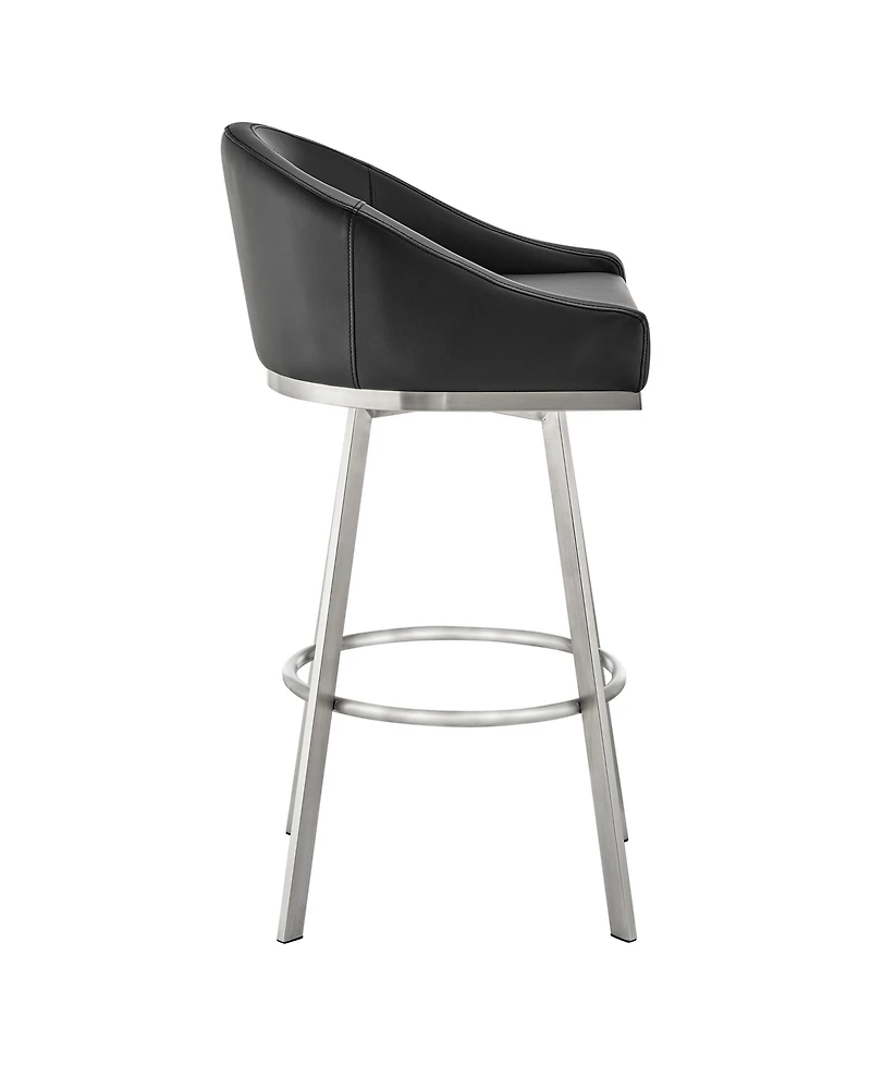 Armen Living Eleanor 30" Swivel Bar Stool in Brushed Stainless Steel with Faux Leather