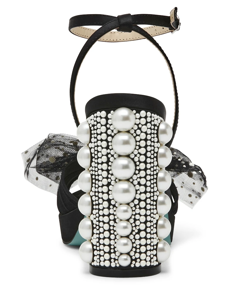 Betsey Johnson Women's Lulu Mesh Bow Block Heel Dress Sandals
