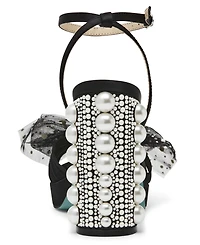 Betsey Johnson Women's Lulu Mesh Bow Block Heel Dress Sandals