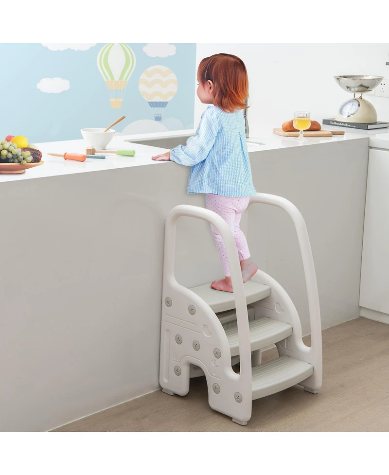 Slickblue Kids 3-Step Stool with Safety Handles and Non-slip Pedals