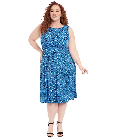 London Times Plus Sleeveless Fit & Flare Midi Dress