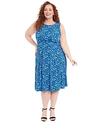 London Times Plus Sleeveless Fit & Flare Midi Dress