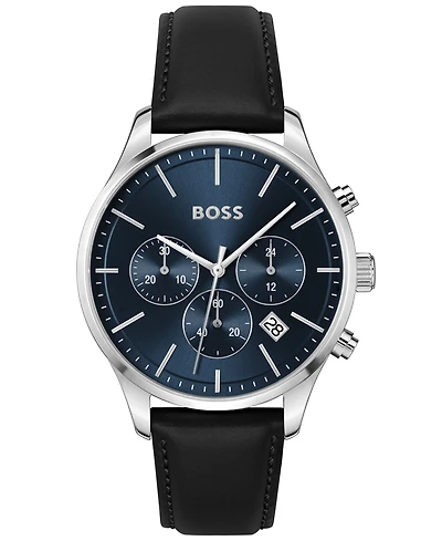 Hugo Boss Men's Chronograph Avery Black Leather Strap Watch 42mm