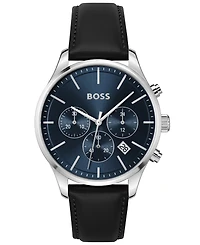 Hugo Boss Men's Chronograph Avery Black Leather Strap Watch 42mm