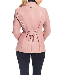 Sanctuary Women's Faux Leather Single-Breasted Blazer Jacket with Corset Back