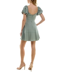 Trixxi Juniors' Twist-Front Puff-Sleeve Fit & Flare Dress