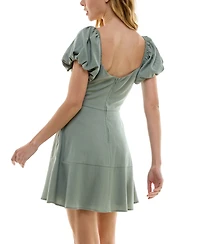 Trixxi Juniors' Twist-Front Puff-Sleeve Fit & Flare Dress