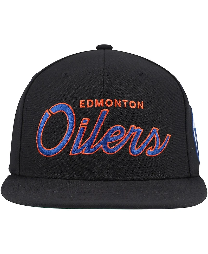 Men's Mitchell & Ness Black Edmonton Oilers Core Team Script 2.0 Snapback Hat