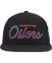 Men's Mitchell & Ness Black Edmonton Oilers Core Team Script 2.0 Snapback Hat