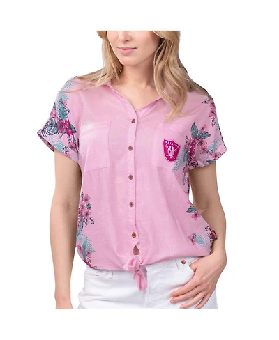 Women's Margaritaville Pink Las Vegas Raiders Stadium Tie-Front Button-Up Shirt