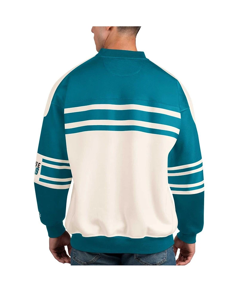 Men's Starter White San Jose Sharks Defense Fleece Crewneck Pullover Sweatshirt