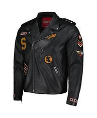 Men's Freeze Max Snoopy Black Peanuts Graphic Biker Full-Zip Jacket