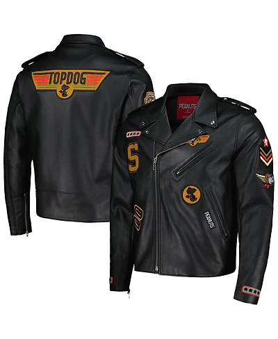 Men's Freeze Max Snoopy Black Peanuts Graphic Biker Full-Zip Jacket