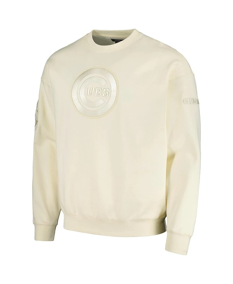 Men's Pro Standard Cream Chicago Cubs Neutral Drop Shoulder Pullover Sweatshirt