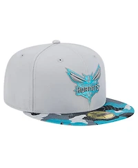 Men's New Era Gray Charlotte Hornets Active Color Camo Visor 59FIFTY Fitted Hat