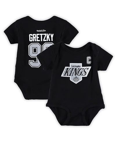 Baby Boys and Girls Mitchell & Ness Wayne Gretzky Black Los Angeles Kings Captain Patch Name and Number Bodysuit