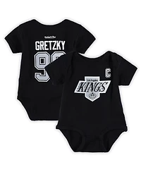 Baby Boys and Girls Mitchell & Ness Wayne Gretzky Black Los Angeles Kings Captain Patch Name and Number Bodysuit