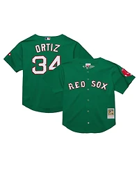 Men's Mitchell & Ness David Ortiz Kelly Green Boston Red Sox Cooperstown Collection Mesh Batting Practice Jersey