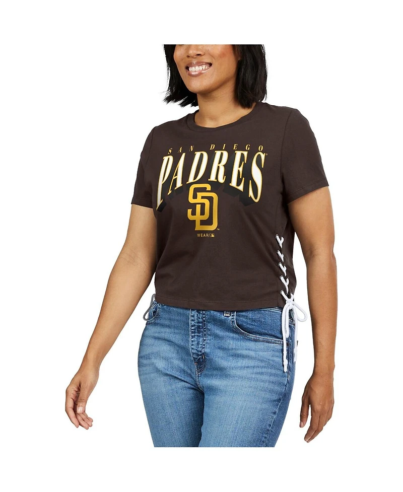 Women's Wear by Erin Andrews Brown San Diego Padres Side Lace-Up Cropped T-shirt