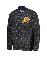 Men's Starter Black Phoenix Suns In-Field Play Fashion Satin Full-Zip Varsity Jacket