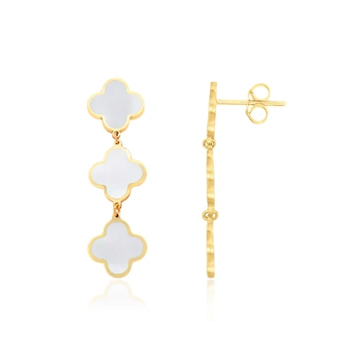 The Lovery Mother of Pearl Clover Dangle Earrings 14K Gold 1.25 inches