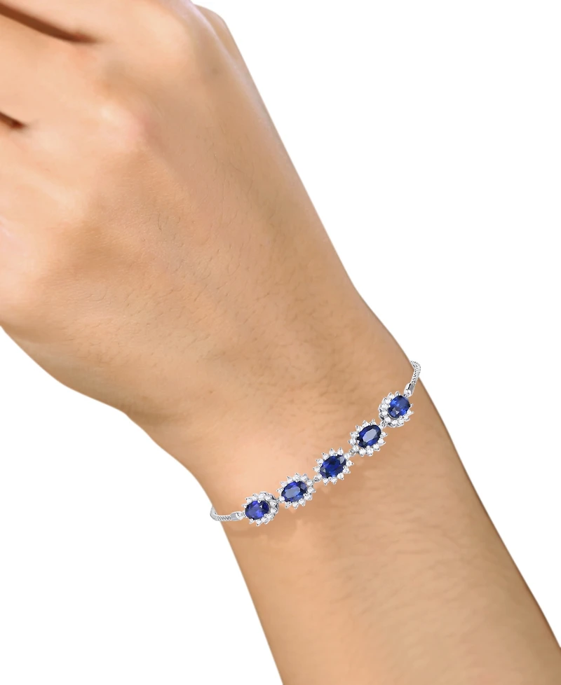 Amethyst (2 ct. t.w.) & Lab-Grown White Sapphire (3/4 Halo Five Stone Bolo Bracelet Sterling Silver (Also Morganite, Lab-Gro