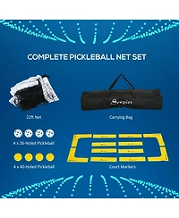 Pickleball Set with Net, Court Markers and Wheels, 22' Regulation Size