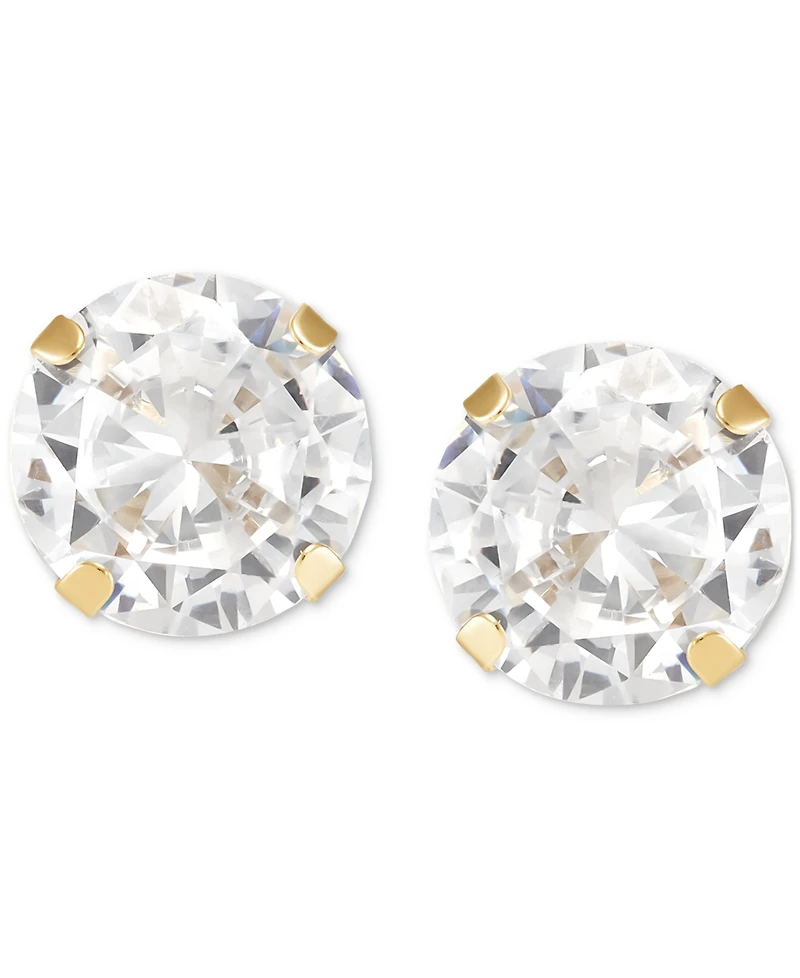Cubic Zirconia Round Stud Earrings 14k Gold or White