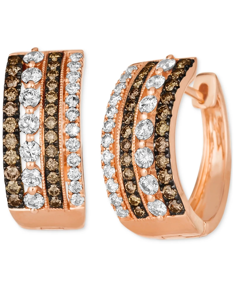 Le Vian Chocolate Diamond & Nude Diamond Multirow Small Hoop Earrings (1-1/4 ct. t.w.) in 14k Gold, 0.7" (Also Available in Rose Gold)