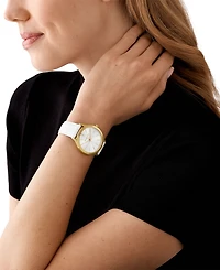 Michael Kors Women's Slim Runway Three-Hand White Leather Watch 38mm