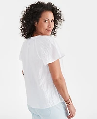 Style & Co Women's Seersucker Split-Neck Flutter Sleeve Top, Created for Macy's