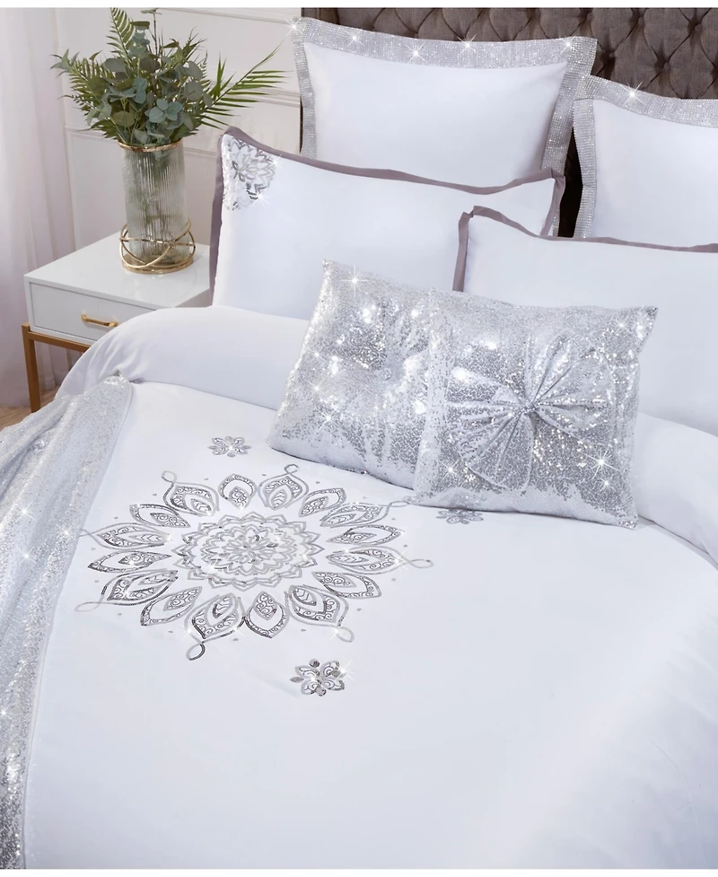 By Caprice Home Grace Sequin Embellished Duvet Cover Set With Matching Pillow Cases King