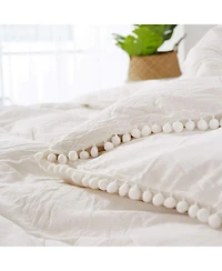 MarCielo 3 Piece Cotton Duvet Cover Pompom Set Queen
