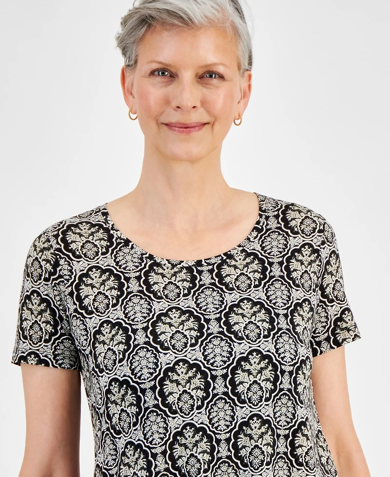Jm Collection Women's Printed Short Sleeve Scoop-Neck Top, Created for Macy's