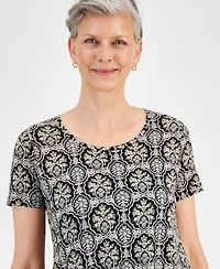 Jm Collection Women's Printed Short Sleeve Scoop-Neck Top, Created for Macy's