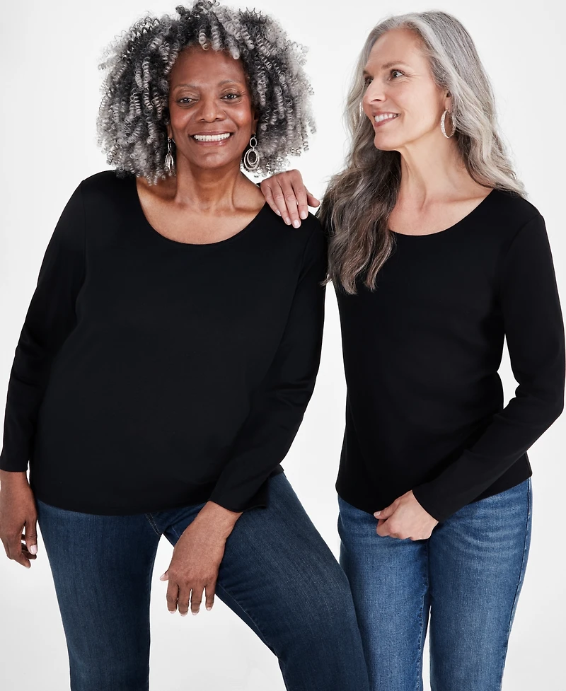 Style & Co Women's Cotton Long-Sleeve Scoop-Neck Top, Created for Macy's