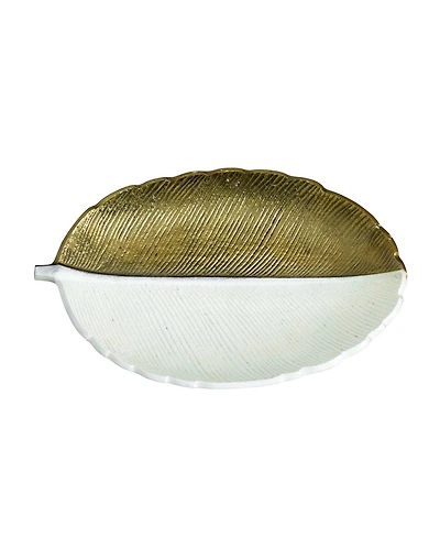 Nearly Natural 14in. Gold and White Leaf Decorative Accent Tray
